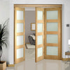 Three Folding Doors & Frame Kit - Coventry Shaker Oak 2+1 - Frosted Glass - Unfinished