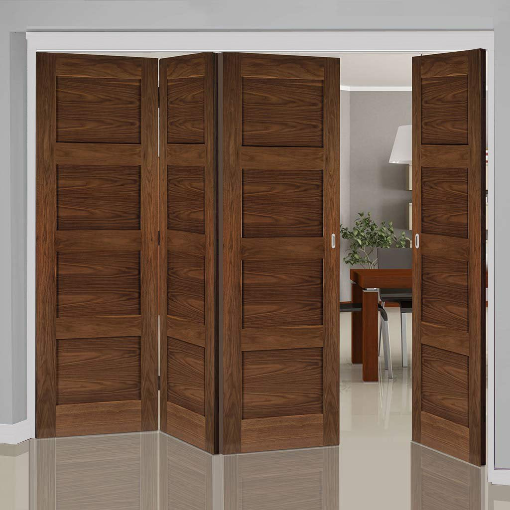 Four Folding Doors & Frame Kit - Coventry Walnut Shaker 3+1 - Prefinished