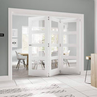 Three Folding Doors & Frame Kit - Coventry Shaker 3+0 - Clear Glass - White Primed