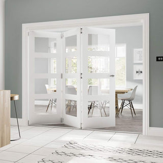 Image: Three Folding Doors & Frame Kit - Coventry Shaker 3+0 - Clear Glass - White Primed