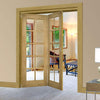 Two Folding Doors & Frame Kit - Bristol Oak 2+0 - 10 Pane Clear Bevelled Glass - Unfinished