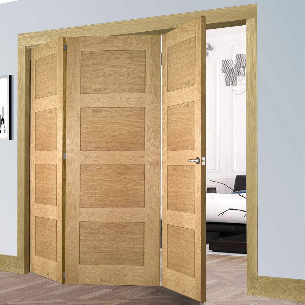 Three Folding Doors & Frame Kit - Coventry Shaker Oak 3+0 - Unfinished