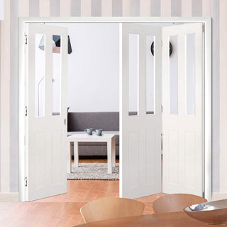 Image: Three Folding Doors & Frame Kit - Eton Victorian Shaker 2+1 - Clear Glass - White Primed