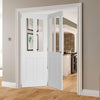 Two Folding Doors & Frame Kit - Eton Victorian Shaker 2+0 - Clear Glass - White Primed