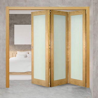 Image: Three Folding Doors & Frame Kit - Walden Oak 3+0 - Frosted Glass - Unfinished