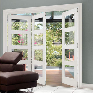 Image: Three Folding Doors & Frame Kit - Coventry Shaker 2+1 - Clear Glass - White Primed