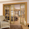 Three Folding Doors & Frame Kit - Bristol Oak 2+1 - 10 Pane Clear Bevelled Glass - Unfinished