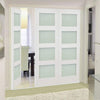 Three Folding Doors & Frame Kit - Coventry Shaker 2+1 - Frosted Glass - White Primed