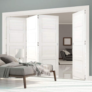 Image: Four Folding Doors & Frame Kit - Coventry Shaker 3+1 - White Primed