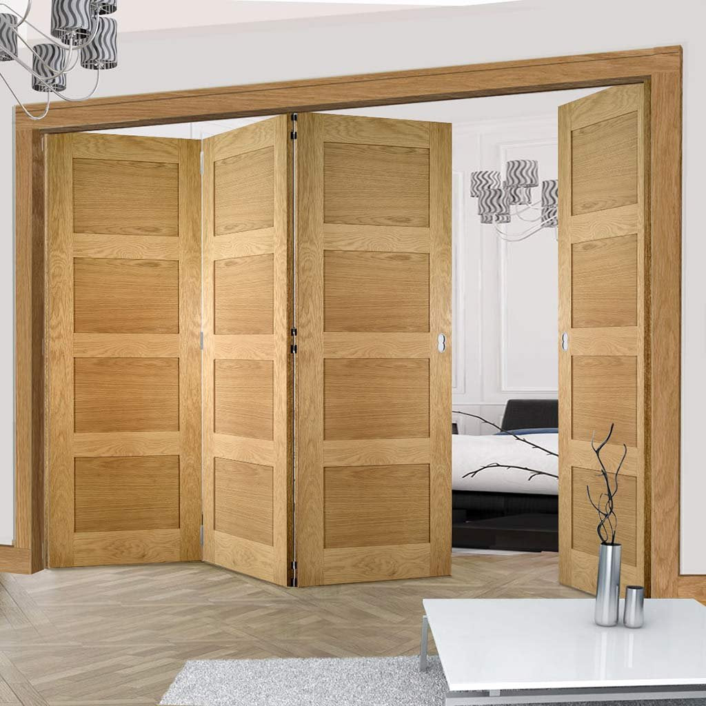 Four Folding Doors & Frame Kit - Coventry Shaker Oak 3+1 - Unfinished