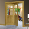 Two Folding Doors & Frame Kit - Ely Oak 2+0 - Clear Bevelled Glass -Unfinished