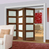 Three Folding Doors & Frame Kit - Coventry Walnut Shaker 3+0 - Frosted Glass - Prefinished