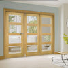 Three Folding Doors & Frame Kit - Coventry Shaker Oak 2+1 - Clear Glass - Unfinished