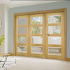 Three Folding Doors & Frame Kit - Coventry Shaker Oak 2+1 - Clear Glass - Unfinished