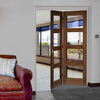 Two Folding Doors & Frame Kit - Coventry Walnut Shaker 2+0 - Clear Glass - Prefinished