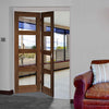 Two Folding Doors & Frame Kit - Coventry Walnut Shaker 2+0 - Clear Glass - Prefinished