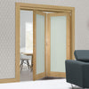 Two Folding Doors & Frame Kit - Walden Oak 2+0 - Frosted Glass - Unfinished