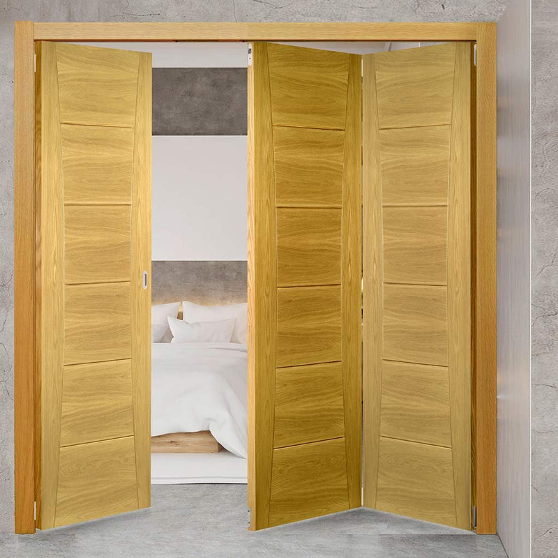 Three Folding Doors & Frame Kit - Pamplona Oak Flush 2+1 - Prefinished