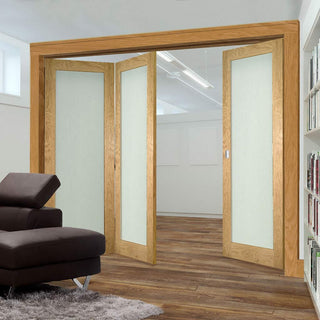 Image: Three Folding Doors & Frame Kit - Walden Oak 2+1 - Frosted Glass - Unfinished