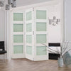 Three Folding Doors & Frame Kit - Coventry Shaker 3+0 - Frosted Glass - White Primed