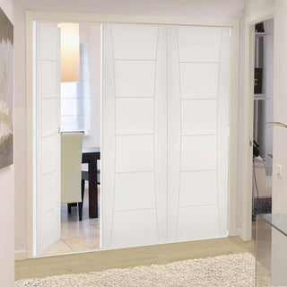 Image: Three Folding Doors & Frame Kit - Pamplona Flush 2+1 - White Primed