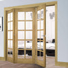 Three Folding Doors & Frame Kit - Bristol Oak 3+0 - 10 Pane Clear Bevelled Glass - Unfinished