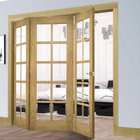 Three Folding Doors & Frame Kit - Bristol Oak 3+0 - 10 Pane Clear Bevelled Glass - Unfinished