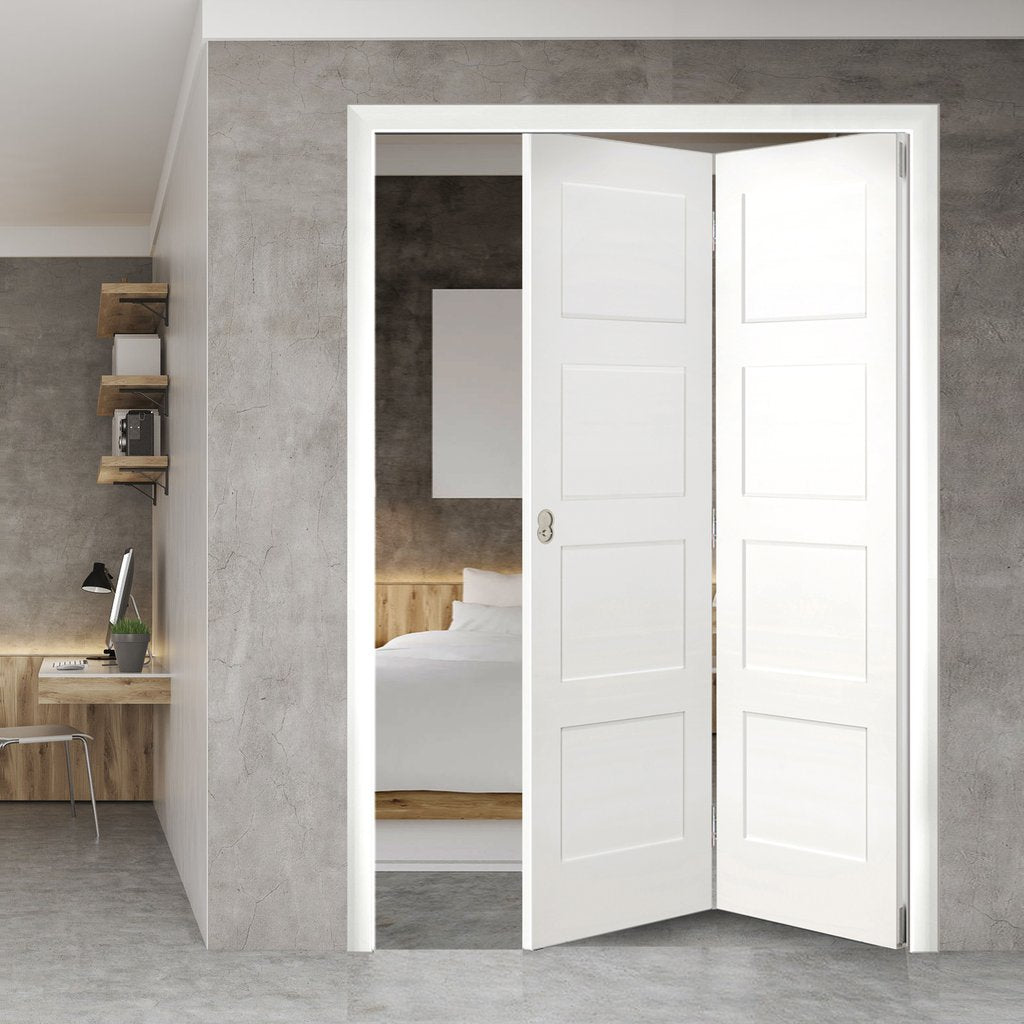 Two Folding Doors & Frame Kit - Coventry Shaker 2+0 - White Primed