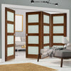 Four Folding Doors & Frame Kit - Coventry Walnut Shaker 3+1 - Frosted Glass - Prefinished