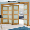 Four Folding Doors & Frame Kit - Coventry Shaker Oak 3+1 - Frosted Glass - Unfinished