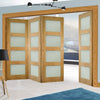 Four Folding Doors & Frame Kit - Coventry Shaker Oak 3+1 - Frosted Glass - Unfinished