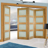 Four Folding Doors & Frame Kit - Coventry Shaker Oak 3+1 - Frosted Glass - Unfinished