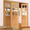 Three Folding Doors & Frame Kit - Ely Oak 2+1 - Clear Bevelled Glass -Unfinished