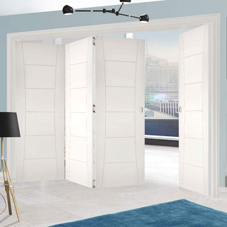 Image: Four Folding Doors & Frame Kit - Pamplona Flush 3+1 - White Primed