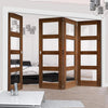 Four Folding Doors & Frame Kit - Coventry Walnut Shaker 3+1 - Clear Glass - Prefinished