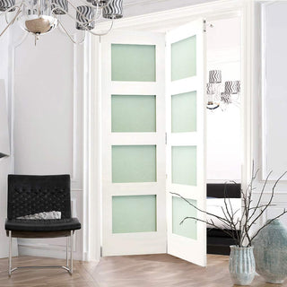 Image: Two Folding Doors & Frame Kit - Coventry Shaker 2+0 - Frosted Glass - White Primed
