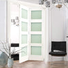 Two Folding Doors & Frame Kit - Coventry Shaker 2+0 - Frosted Glass - White Primed