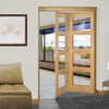 Two Folding Doors & Frame Kit - Coventry Shaker Oak 2+0 - Clear Glass - Unfinished