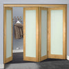 Four Folding Doors & Frame Kit - Walden Oak 3+1 - Frosted Glass - Unfinished