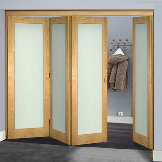 Image: Four Folding Doors & Frame Kit - Walden Oak 3+1 - Frosted Glass - Unfinished