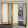 Four Folding Doors & Frame Kit - Walden Oak 3+1 - Frosted Glass - Unfinished