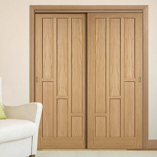 Image: Two Sliding Wardrobe Doors & Frame Kit - Coventry Contemporary Oak Panel Door - Unfinished