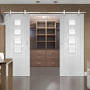 Double Sliding Door & Track - Palermo Doors - Obscure Glass - White Primed