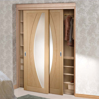 Image: Bespoke Thruslide Salerno Oak Glazed 2 Door Wardrobe and Frame Kit - Prefinished
