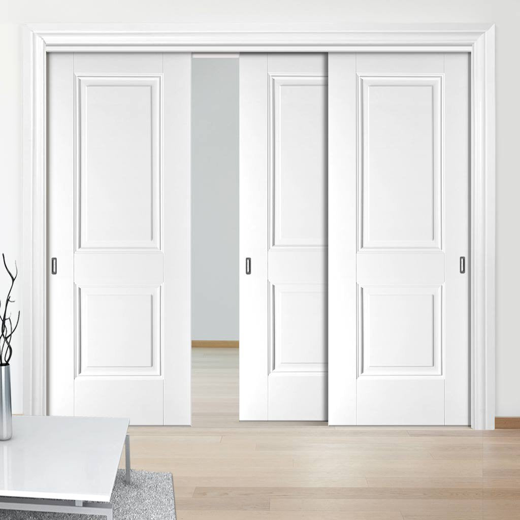 Three Sliding Doors and Frame Kit - Arnhem 2 Panel Door - White Primed