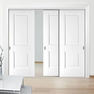 Image: Three Sliding Doors and Frame Kit - Arnhem 2 Panel Door - White Primed