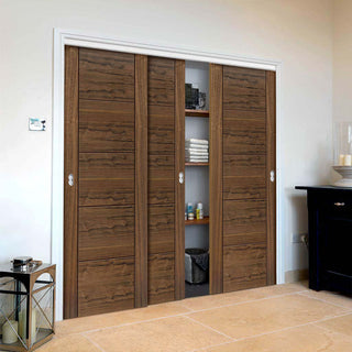 Image: Three Sliding Wardrobe Doors & Frame Kit - Tigris Walnut Door - Prefinished