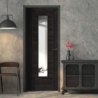 Image: J B Kind Laminates Tigris Cinza Dark Grey Coloured Door - Clear Glass - Prefinished