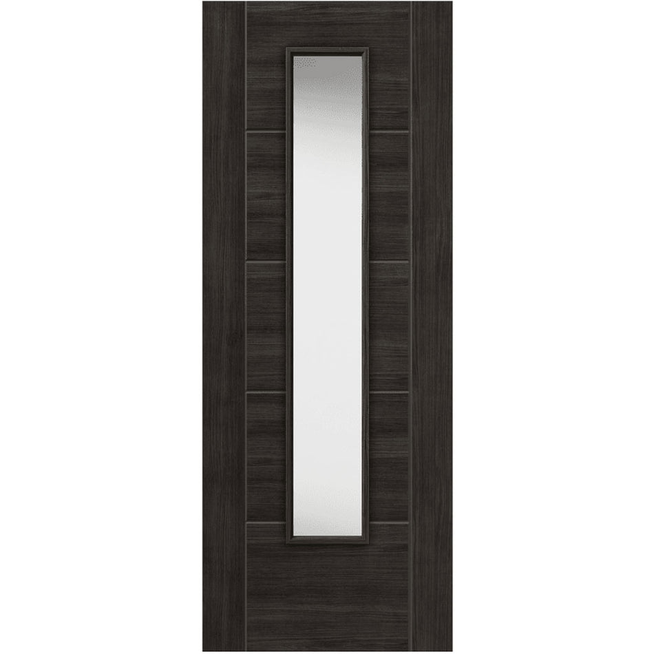 J B Kind Laminates Tigris Cinza Dark Grey Coloured Door - Clear Glass - Prefinished
