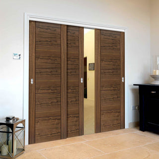 Image: Three Sliding Doors and Frame Kit - Tigris Walnut Door - Prefinished